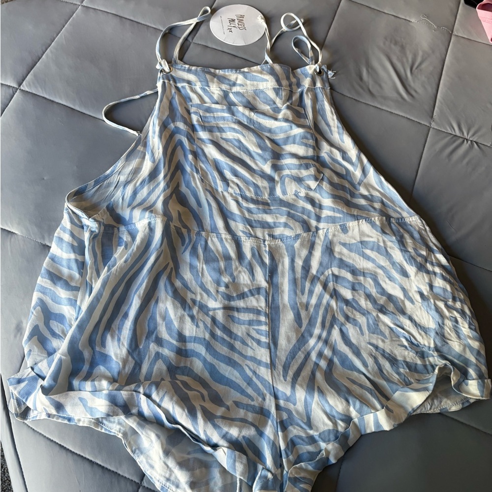 Princess Polly Blue and White Zebra Print Jumpsuit